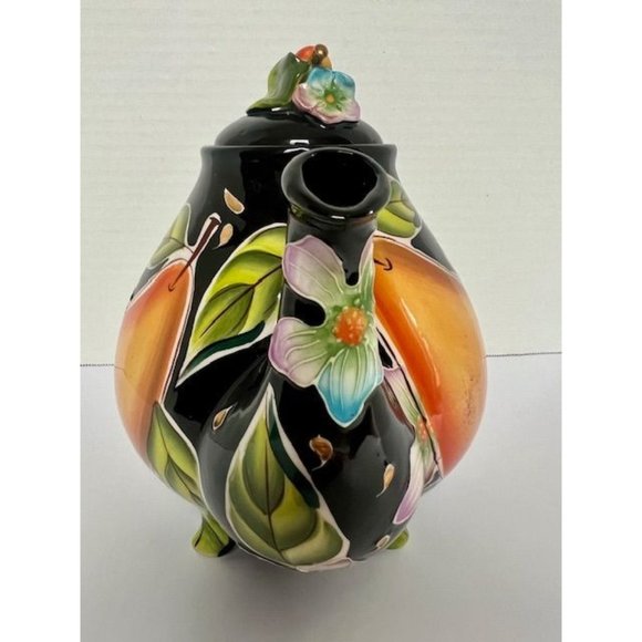 Blue Sky Black Bold Color Textured Icing on the Cake Pear Teapot Fruit Design - Picture 8 of 10